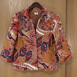 Anthropologie MOTH Womens Open Front Jacket Orange Paisley Stretch Pocket